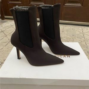 Good American High Kickstand Suede Bootie Size 7.5 Chocolate Brown GA118N-X NIB